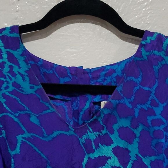 Vintage 80s Nora Noh 100% Silk Midi/Maxi Dress With Batwing Sleeves - Picture 3 of 16